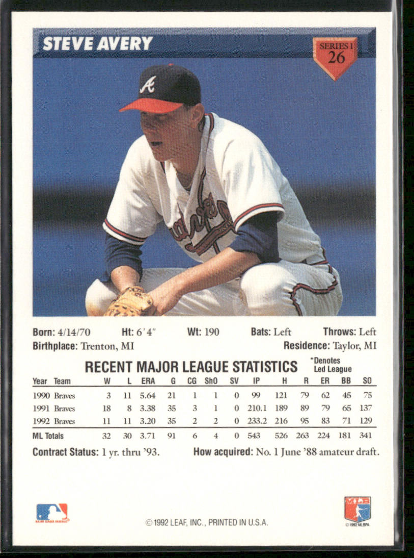 Steve Avery 1993 Donruss #26 Atlanta Braves
