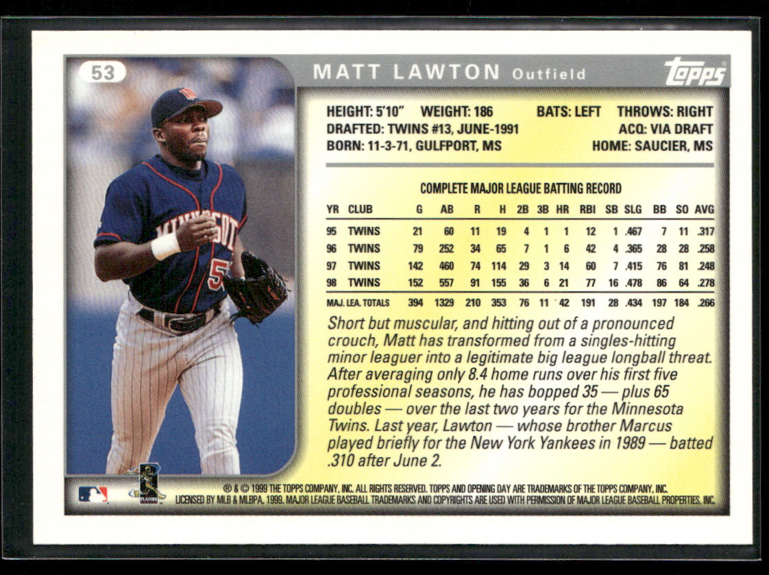 Matt Lawton 1999 Topps Opening Day #53 Minnesota Twins