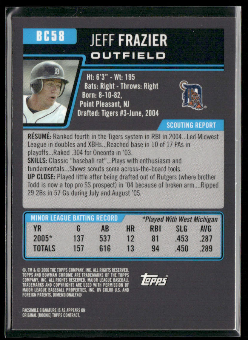 Jeffrey Frazier 2006 Bowman Chrome Prospects #BC58 Detroit Tigers