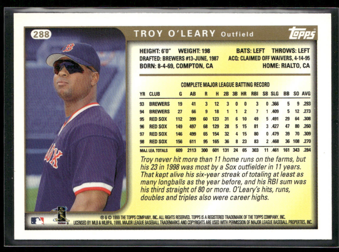Troy O'Leary 1999 Topps #288 Boston Red Sox