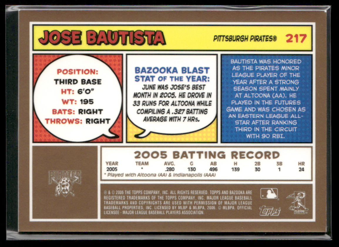Jose Bautista 2006 Bazooka Gold Chunks #217 Pittsburgh Pirates