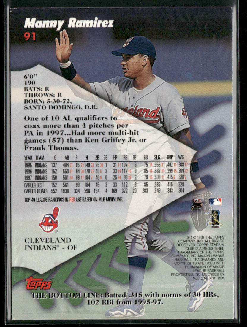 Manny Ramirez 1998 Stadium Club #91 Cleveland Indians