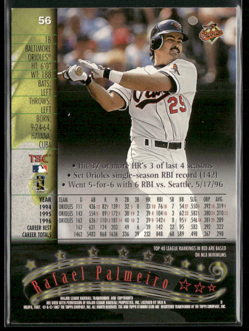 Rafael Palmeiro 1997 Stadium Club #56 Baltimore Orioles