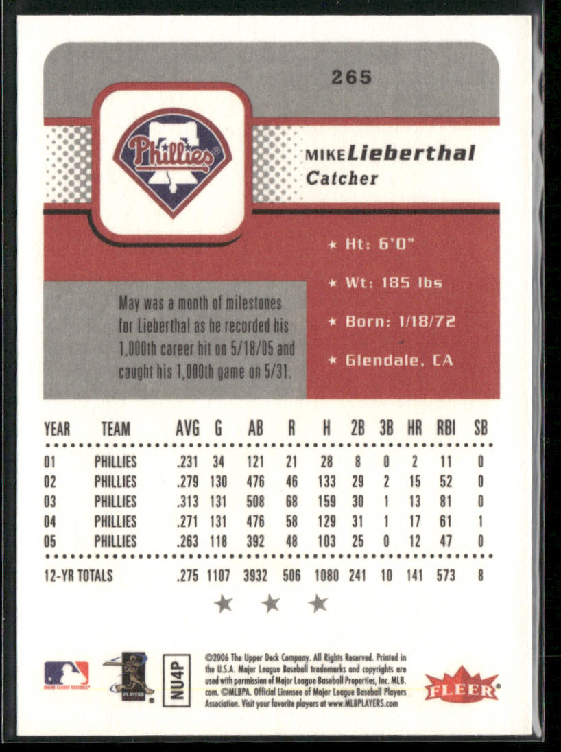 Mike Lieberthal 2006 Fleer #265 Philadelphia Phillies