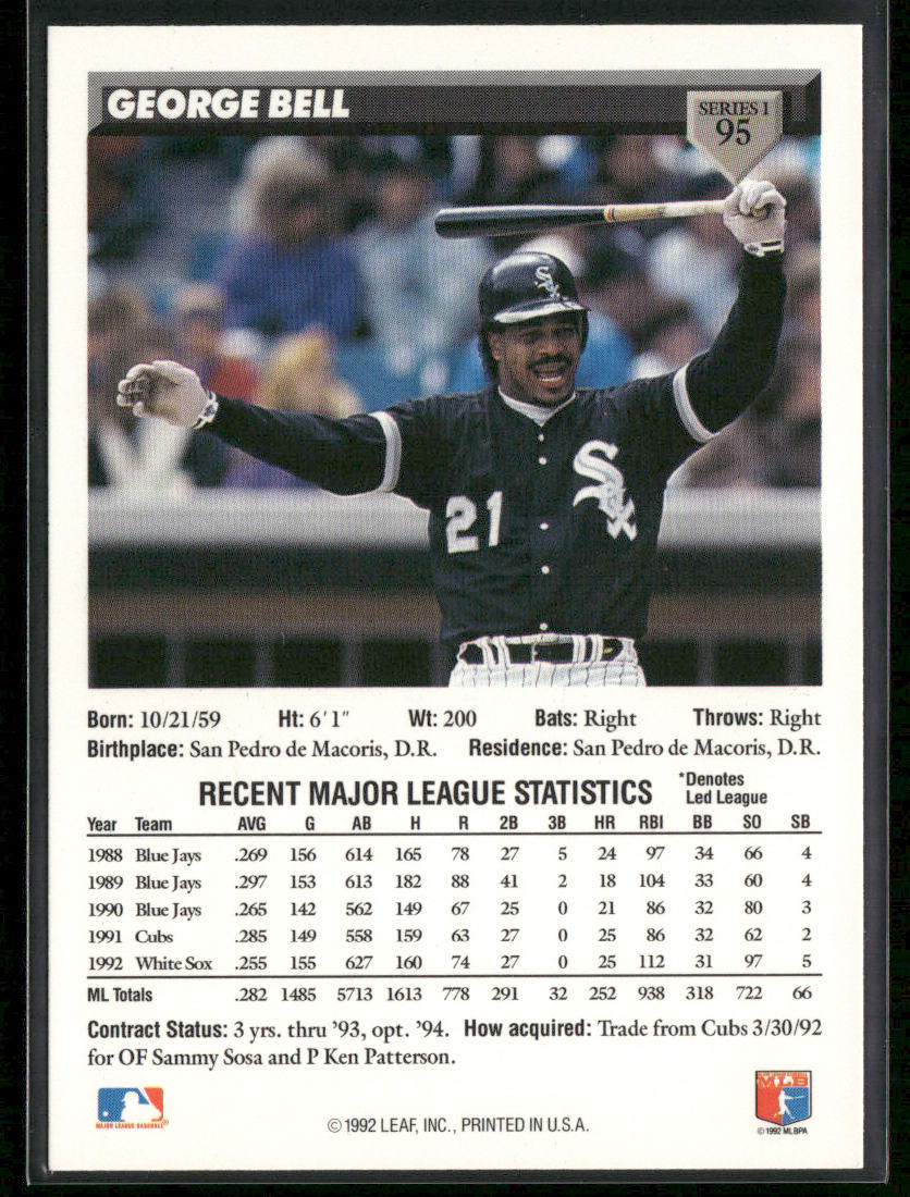 George Bell 1993 Donruss #95 Chicago White Sox