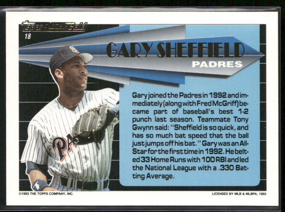 Gary Sheffield 1993 Topps Black Gold #18 San Diego Padres