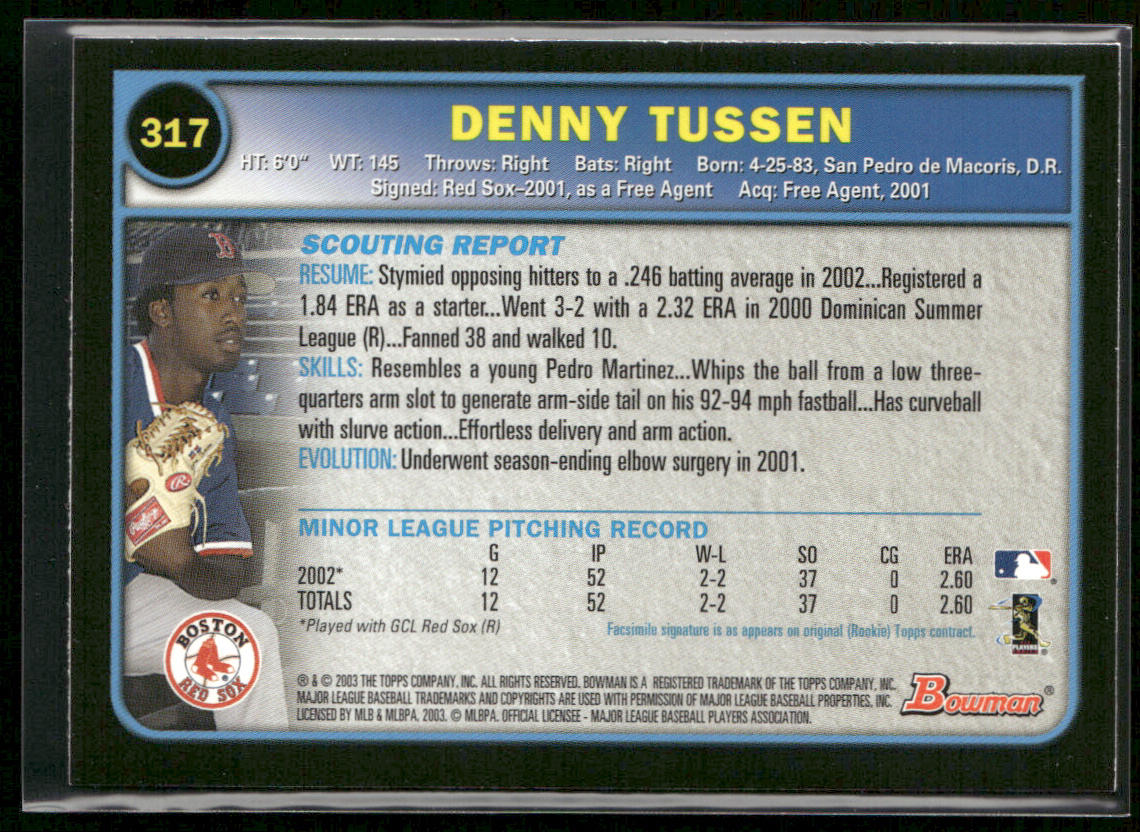 Denny Tussen 2003 Bowman #317 RC Boston Red Sox