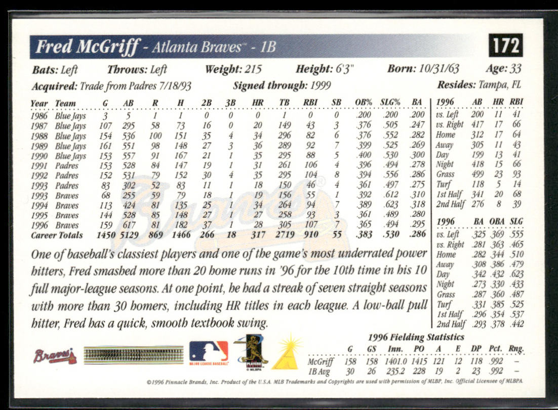 Fred McGriff 1997 Score #172 Atlanta Braves