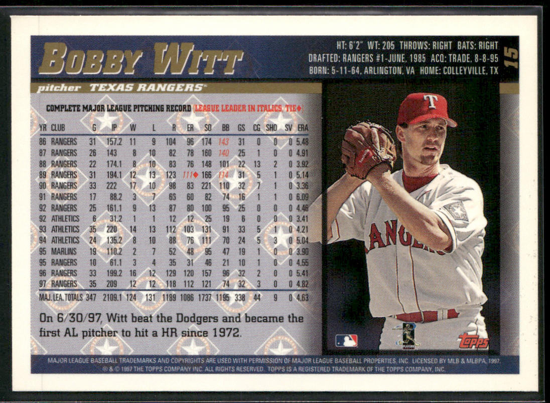 Bobby Witt 1998 Topps #15 Texas Rangers back
