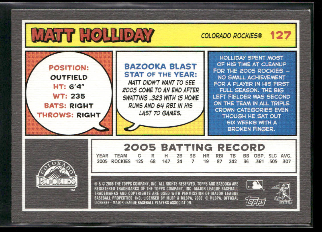Matt Holliday 2006 Bazooka #127 Colorado Rockies back