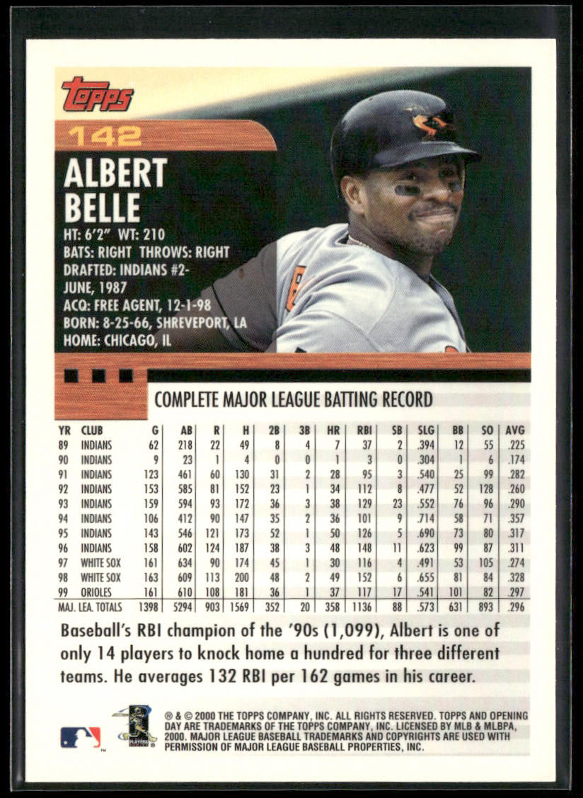 Albert Belle 2000 Topps Opening Day #142 Baltimore Orioles