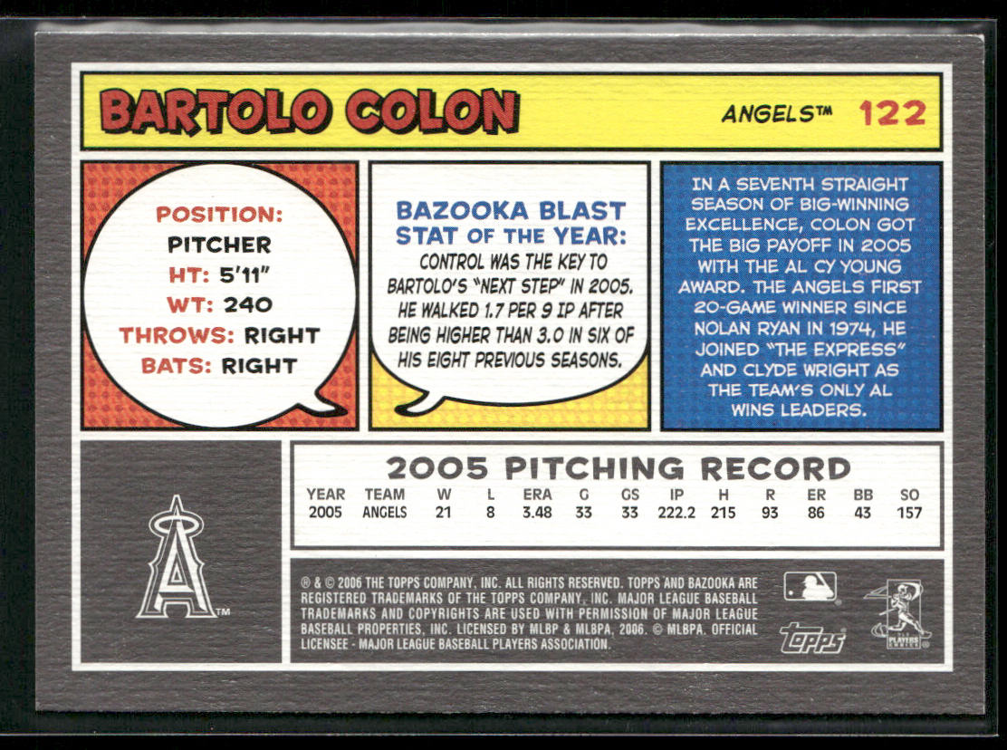 Bartolo Colon 2006 Bazooka #122 Los Angeles Angels