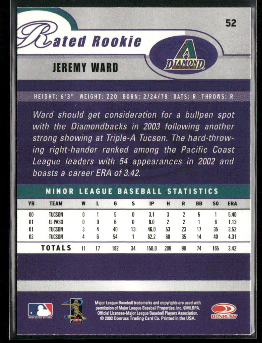 Jeremy Ward 2003 Donruss #52 Arizona Diamondbacks