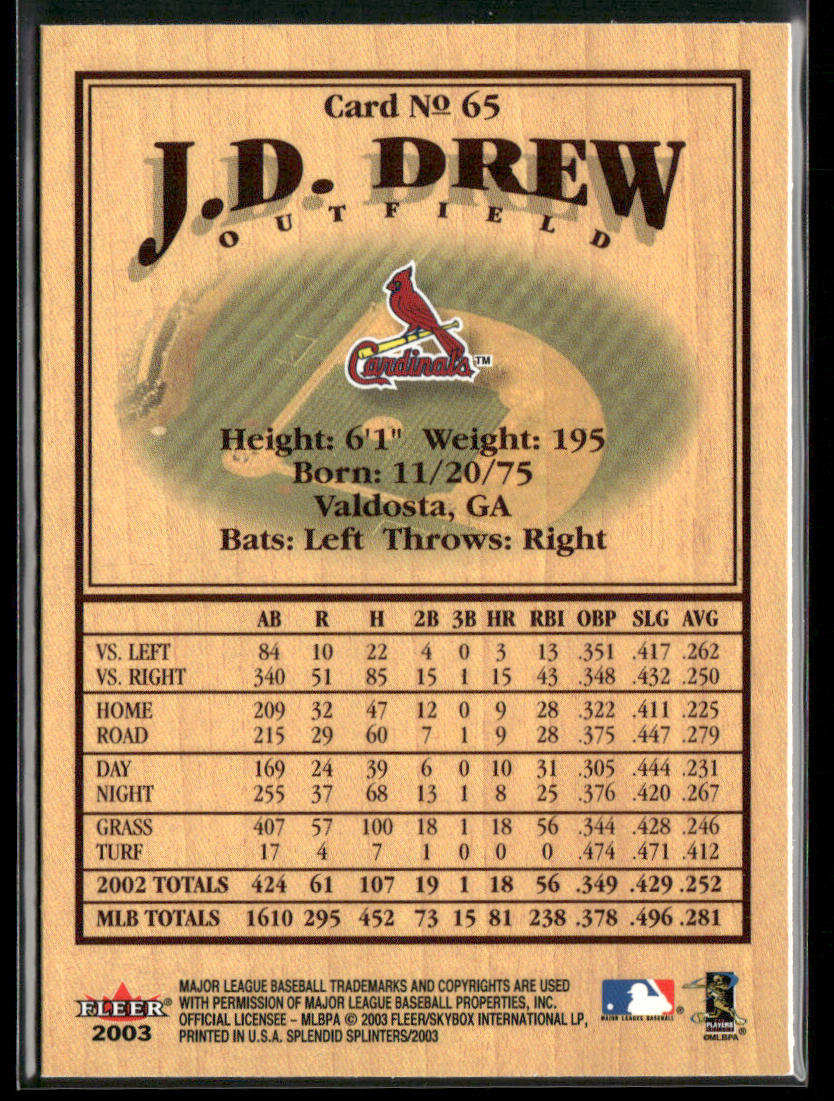 J.D. Drew 2003 Fleer Splendid Splinters #65 St. Louis Cardinals