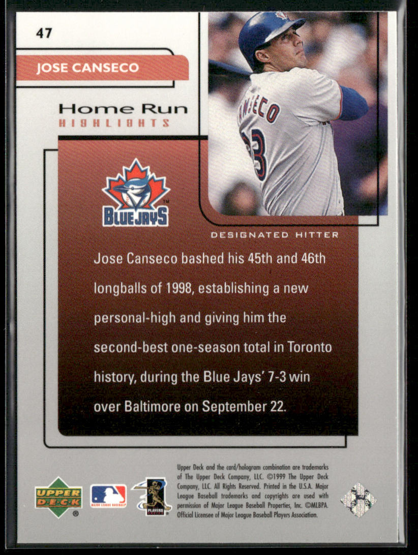 Jose Canseco 1999 Upper Deck Challengers for 70 #47 Toronto Blue Jays