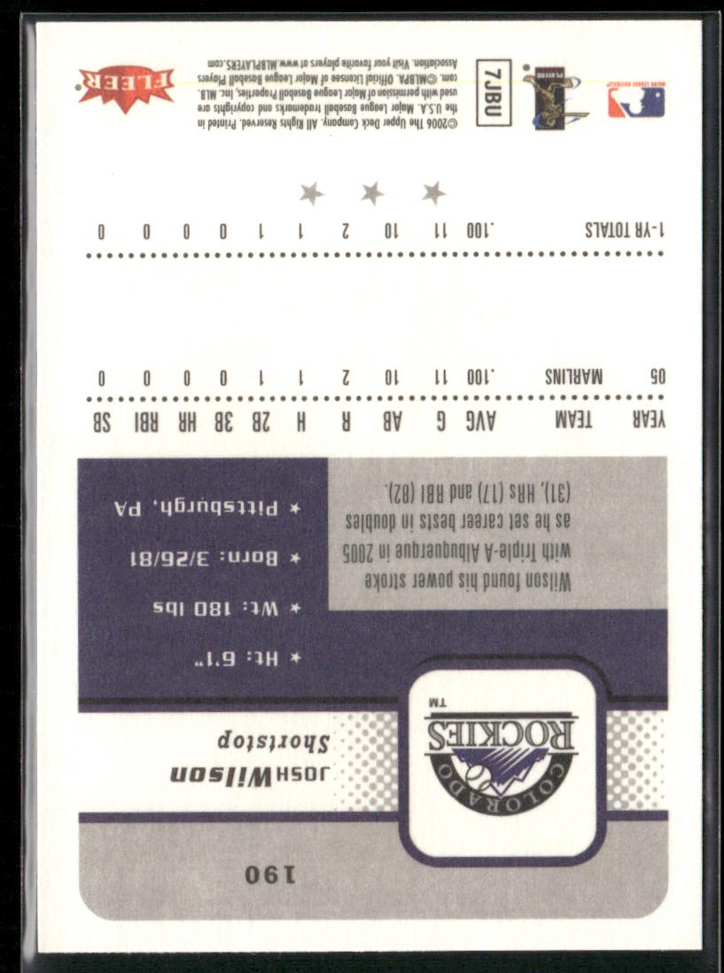Josh Wilson 2006 Fleer #190 Colorado Rockies