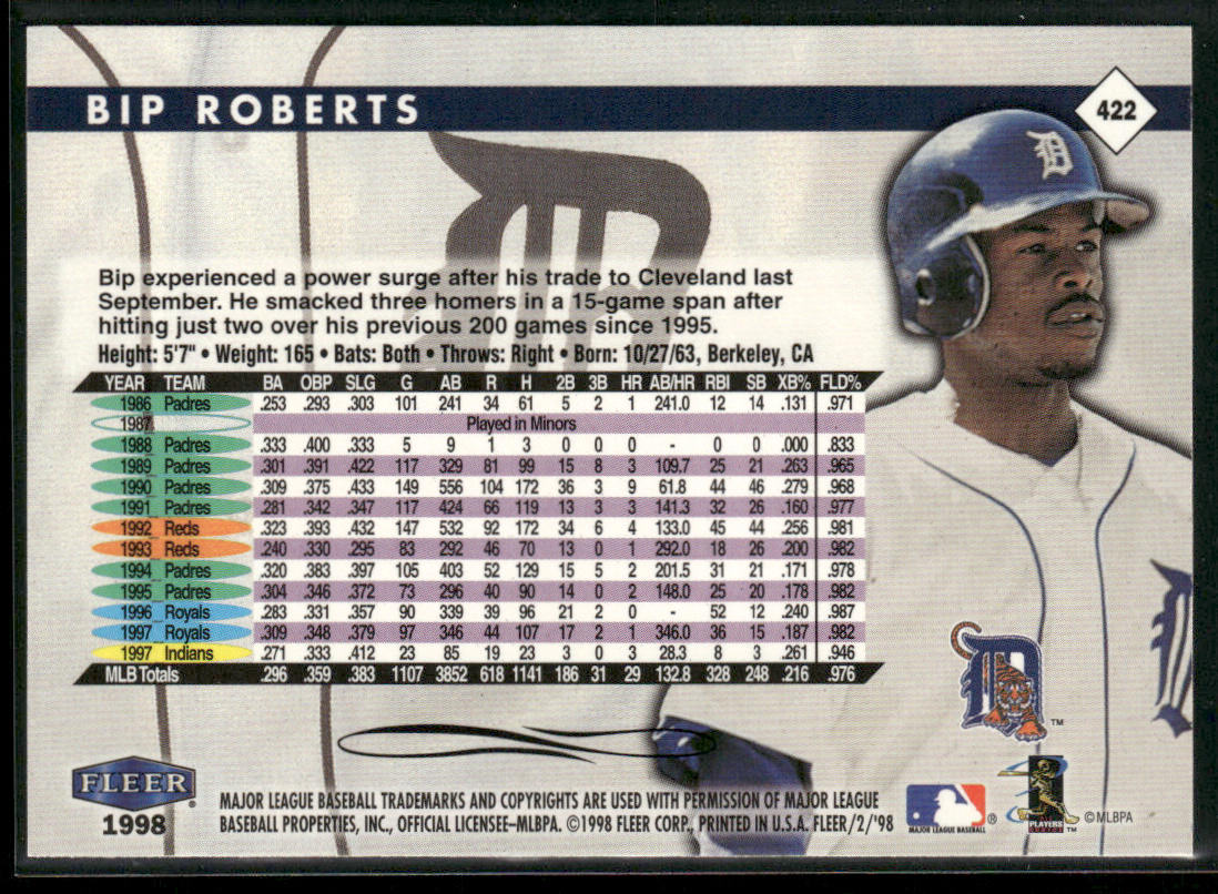 Bip Roberts 1998 Fleer Tradition #422 Detroit Tigers
