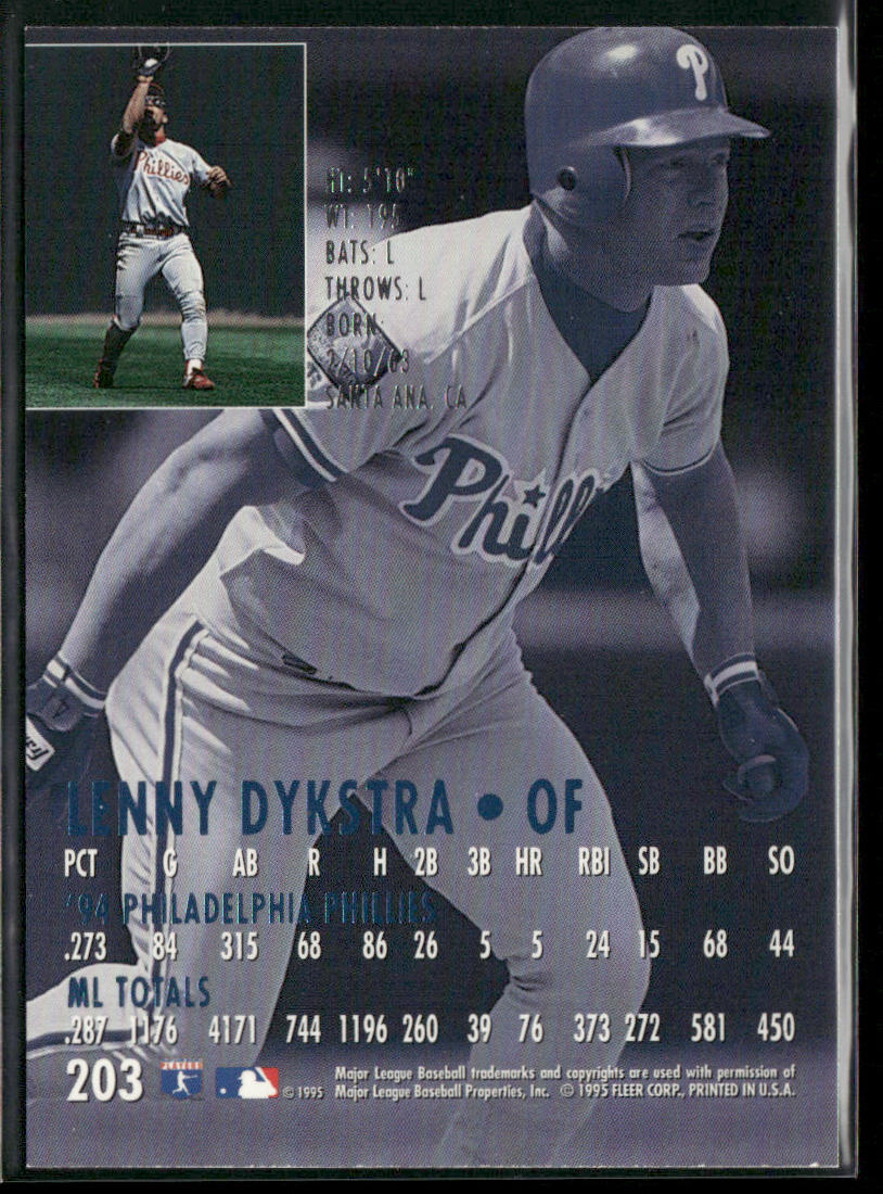Lenny Dykstra 1995 Ultra #203 Philadelphia Phillies