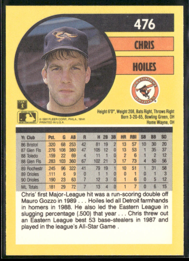 Chris Hoiles 1991 Fleer #476 Baltimore Orioles