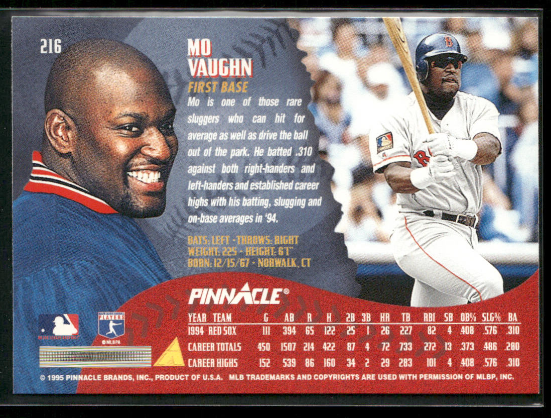 Mo Vaughn 1995 Pinnacle #216 Boston Red Sox