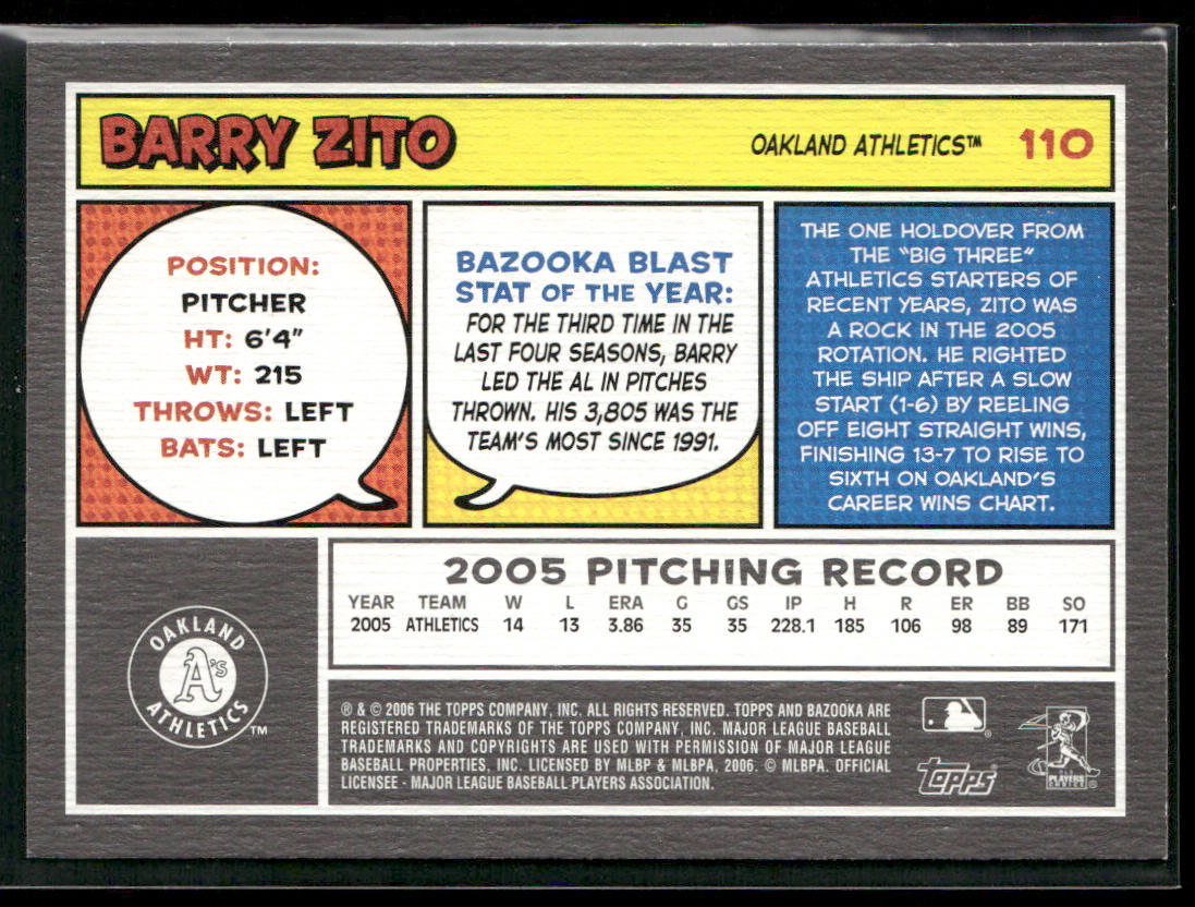Barry Zito 2006 Bazooka #110 Oakland Athletics back
