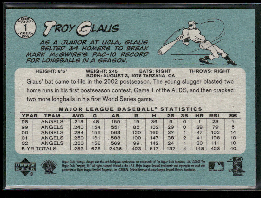 Troy Glaus 2003 Upper Deck Vintage #1 Anaheim Angels