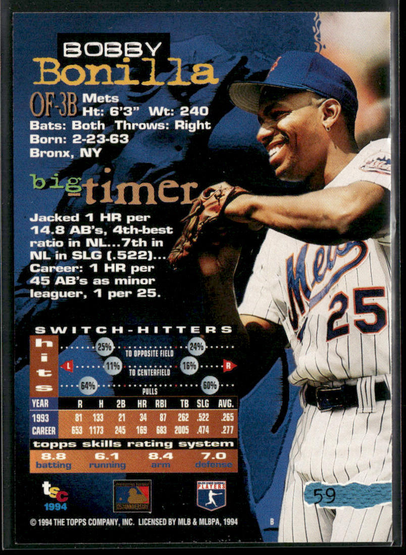 Bobby Bonilla 1994 Stadium Club #59 New York Mets