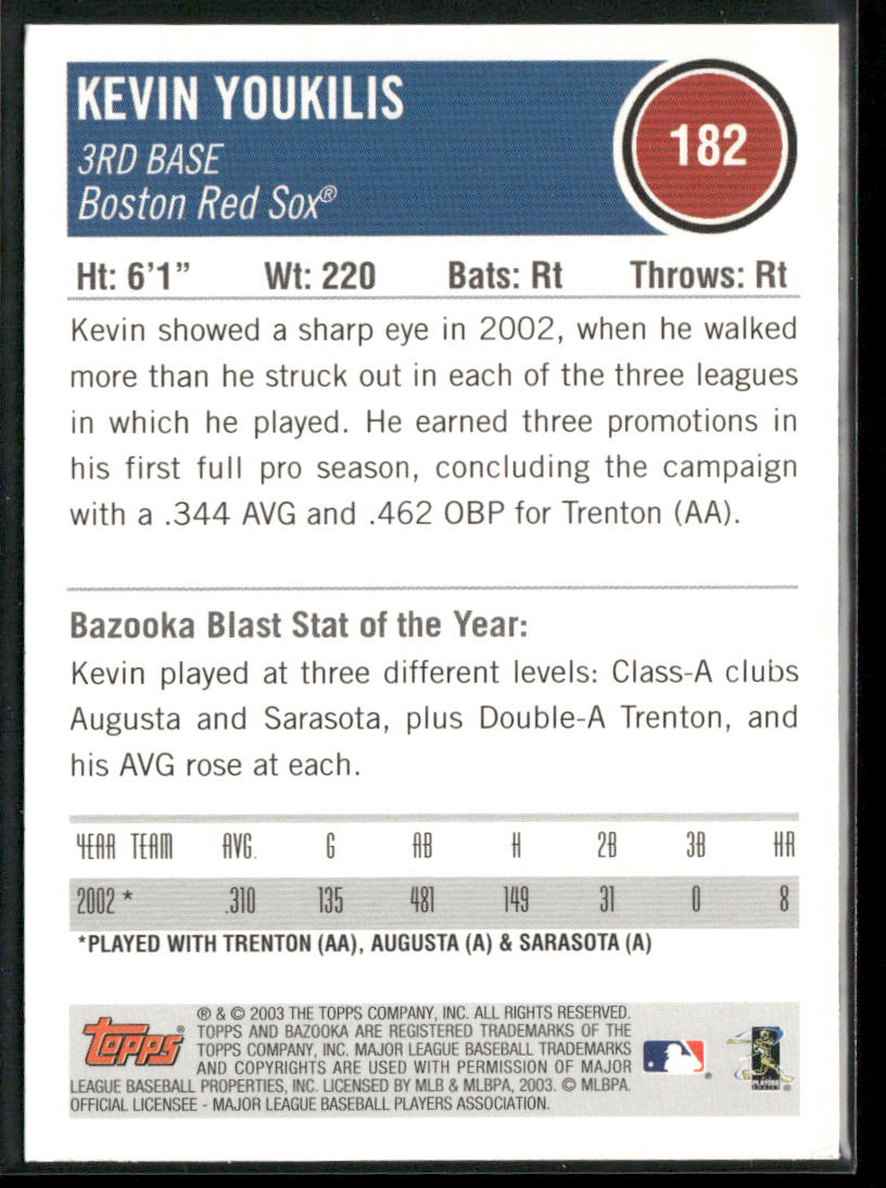 Kevin Youkilis 2003 Bazooka #182 RC Boston Red Sox