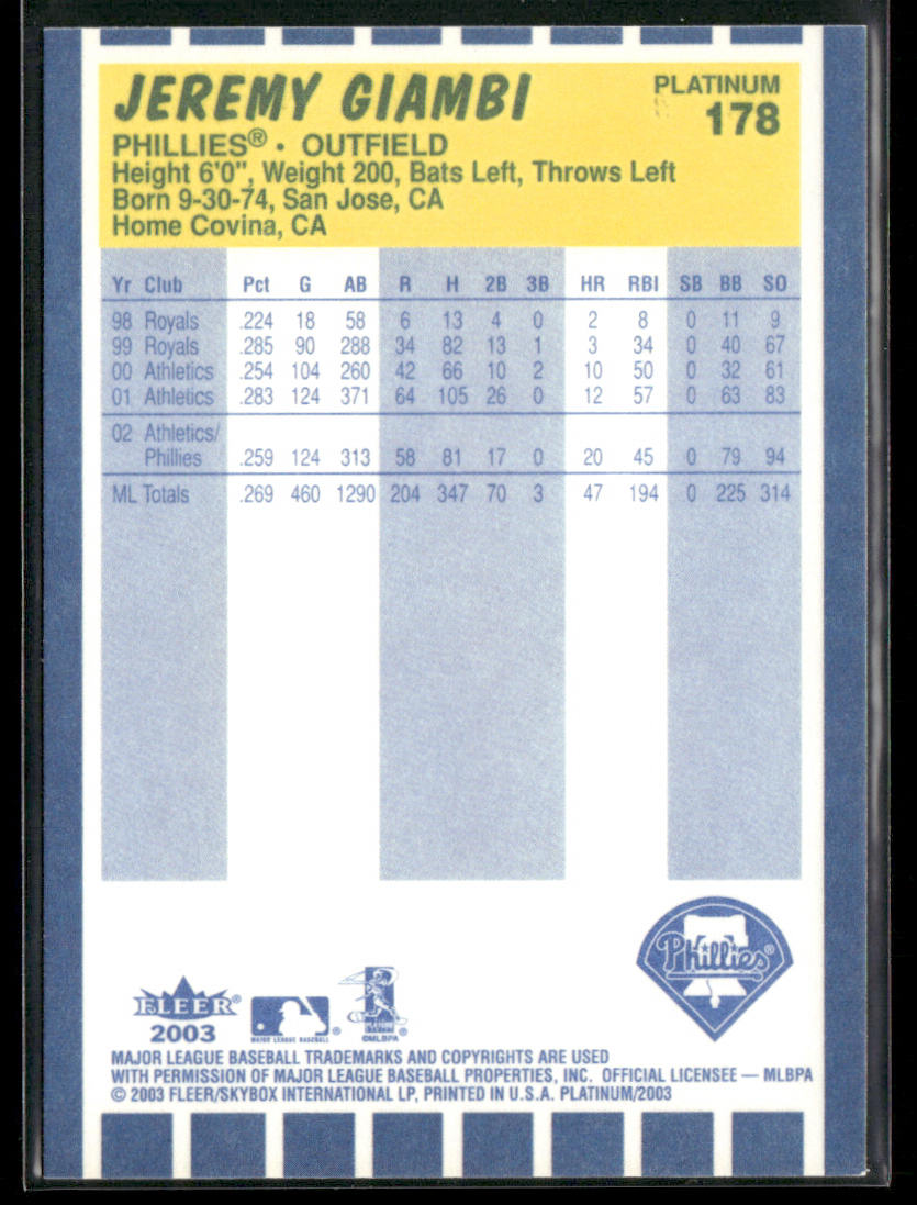 Jeremy Giambi 2003 Fleer Platinum #178 Philadelphia Phillies
