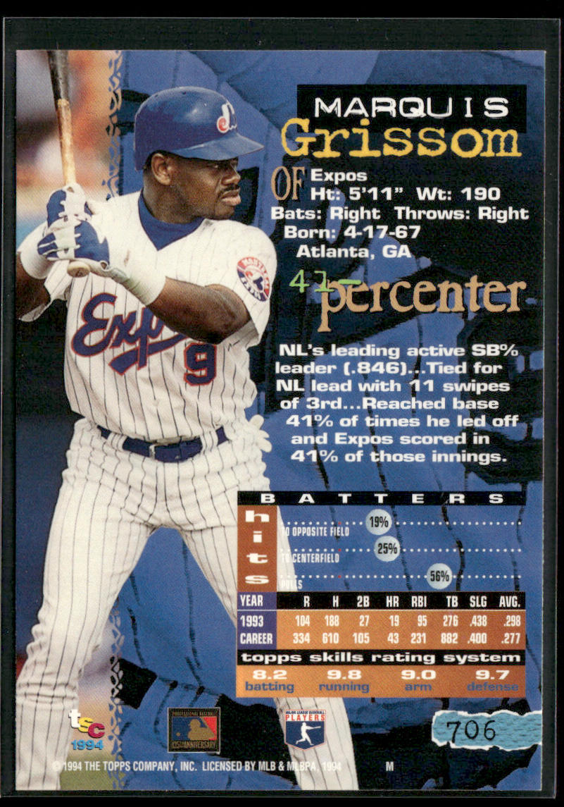 Marquis Grissom 1994 Stadium Club #706 Montreal Expos