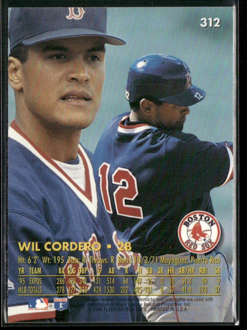 Wil Cordero 1996 Ultra #312 Boston Red Sox back