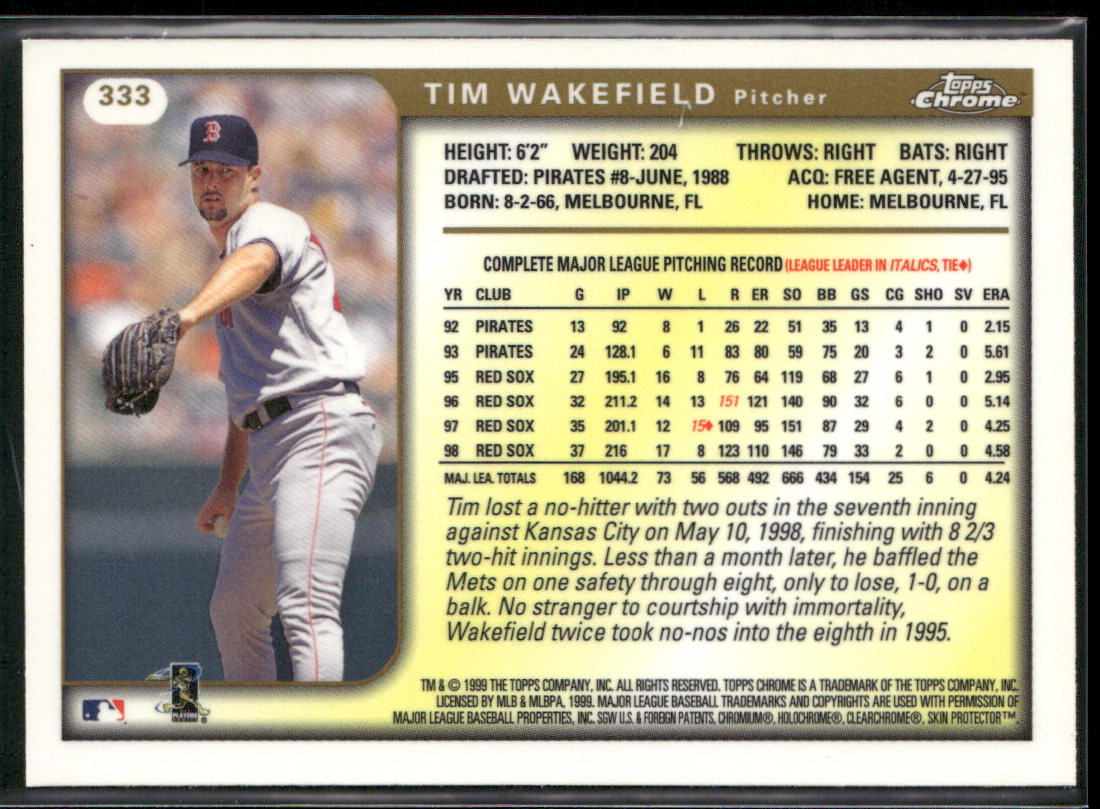 Tim Wakefield 1999 Topps Chrome #333 Boston Red Sox