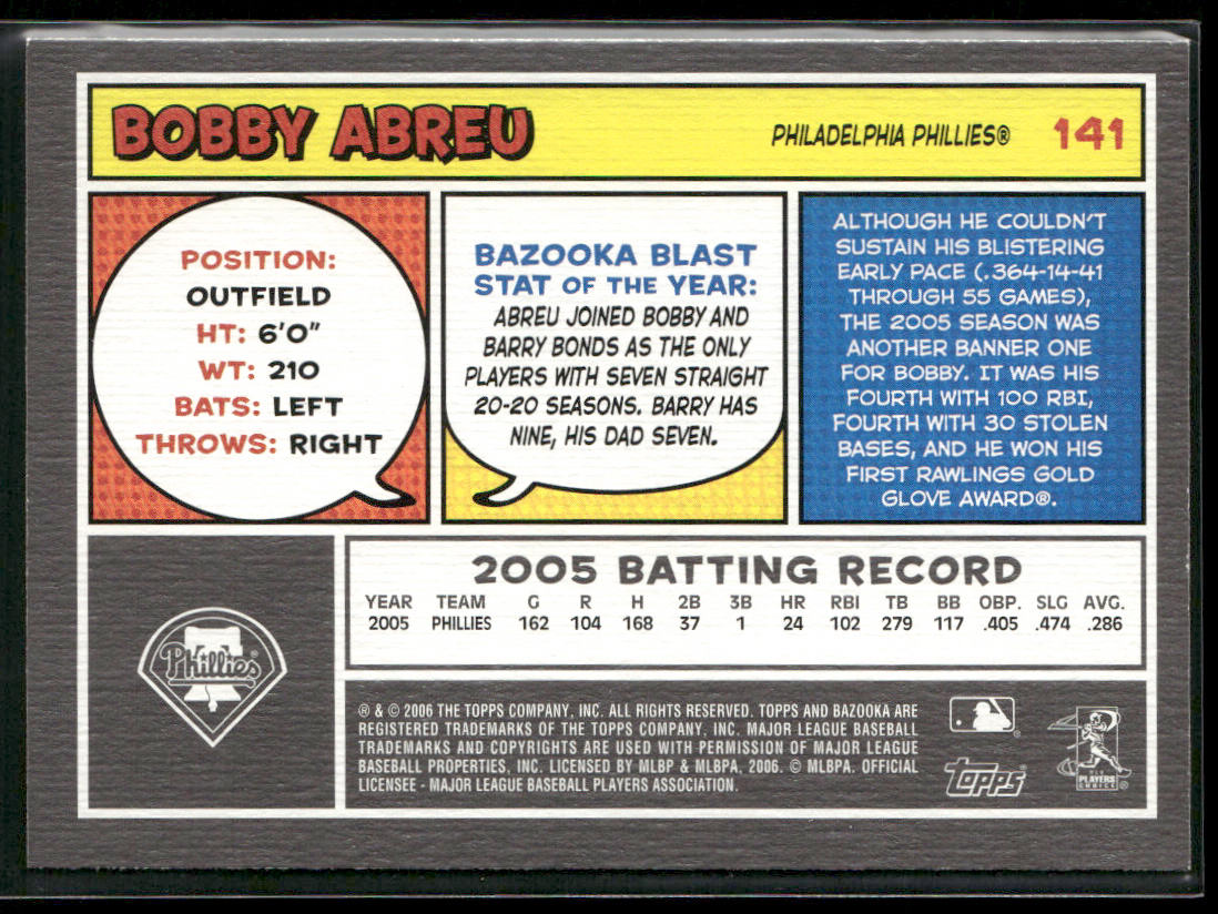 Bobby Abreu 2006 Bazooka #141 Philadelphia Phillies back