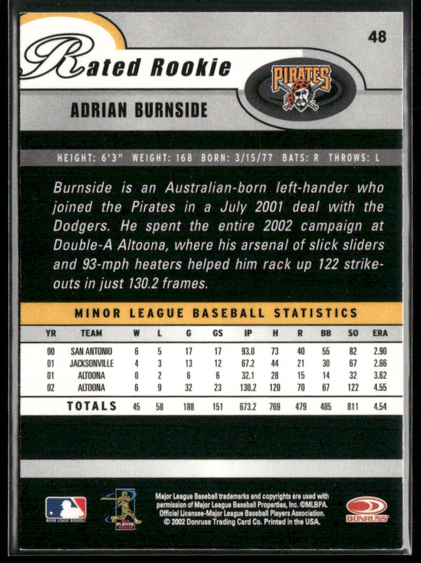 Adrian Burnside 2003 Donruss #48 Pittsburgh Pirates