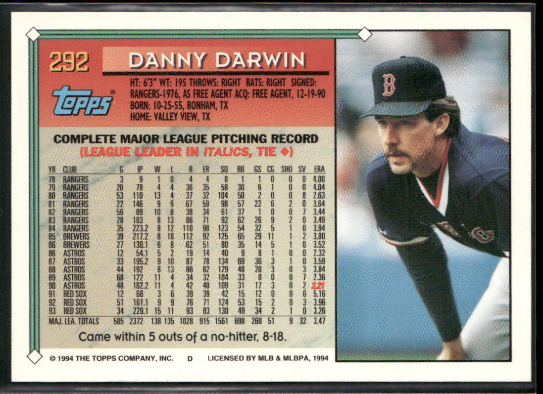 Danny Darwin 1994 Topps #292 Boston Red Sox