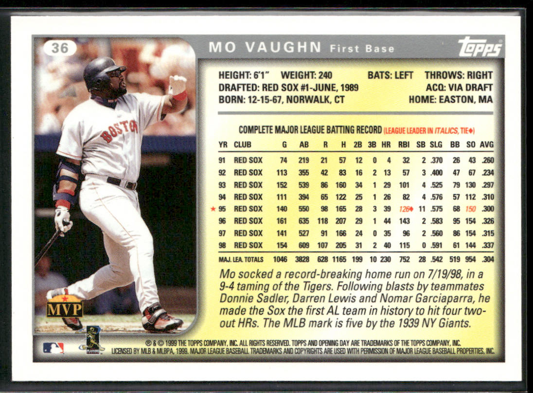 Mo Vaughn 1999 Topps #65 Boston Red Sox