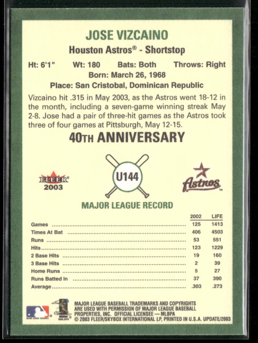Jose Vizcaino 2003 Fleer Tradition Update #U144 Houston Astros