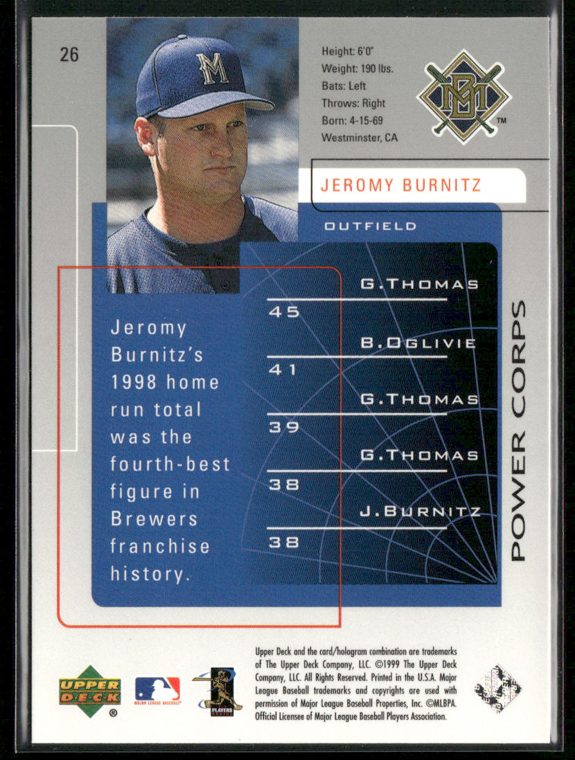 Jeromy Burnitz 1999 Upper Deck Challengers for 70 #26 Milwaukee Brewers
