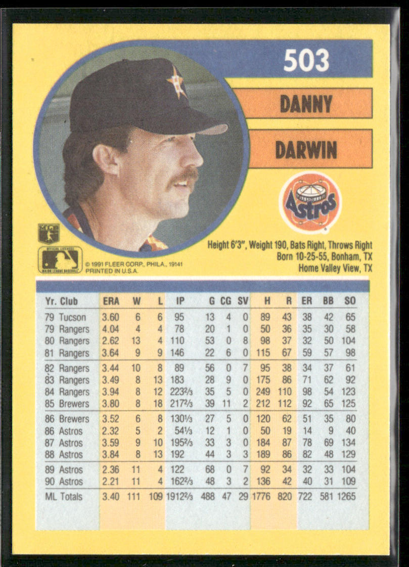 Danny Darwin 1991 Fleer #503b Houston Astros