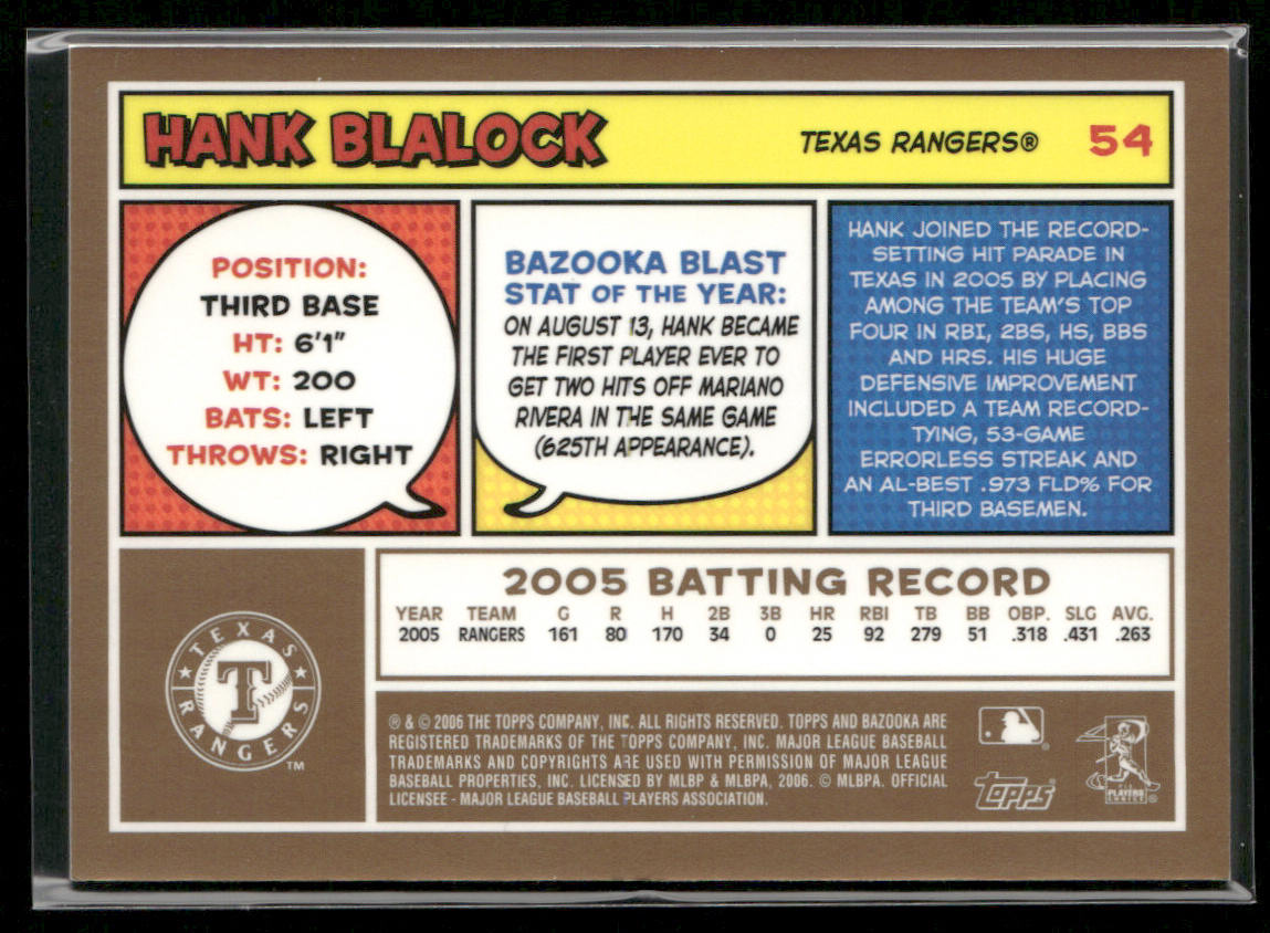 Hank Blalock 2006 Bazooka Gold Chunks #54 Texas Rangers