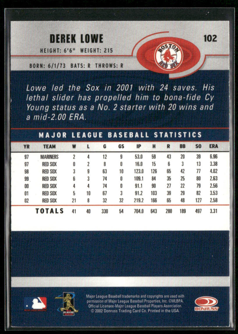 Derek Lowe 2003 Donruss #102 Boston Red Sox back