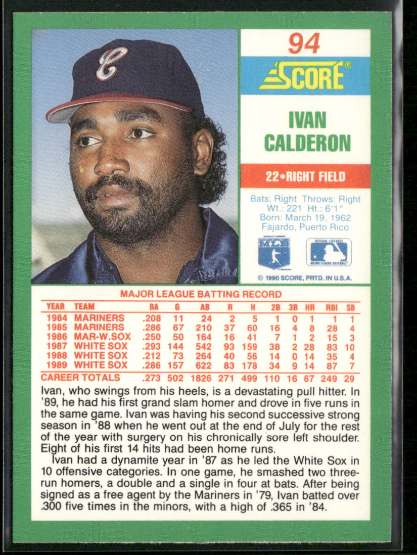 Ivan Calderon 1990 Score #94 Chicago White Sox