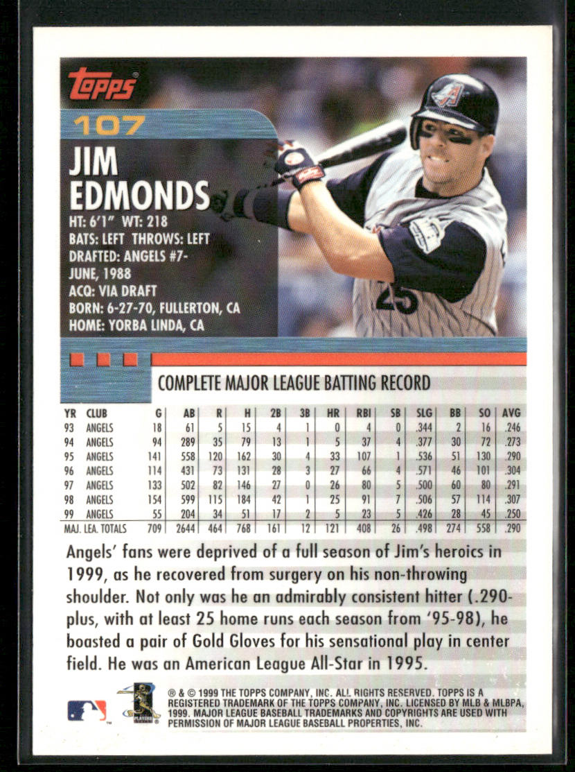 Jim Edmonds 2000 Topps #107 Anaheim Angels back