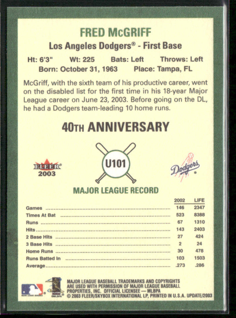 Fred McGriff 2003 Fleer Tradition Update #U101 Los Angeles Dodgers