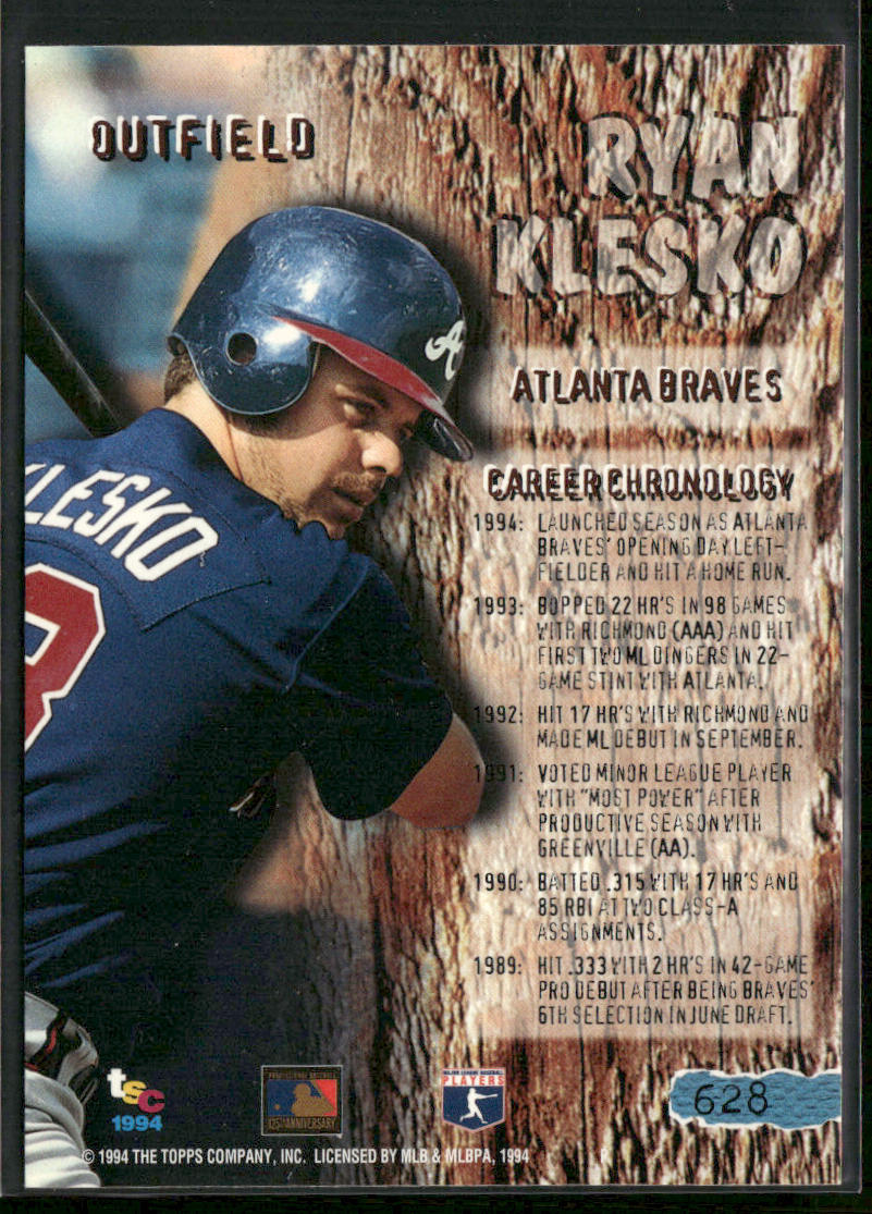 Ryan Klesko 1994 Stadium Club #628 Atlanta Braves