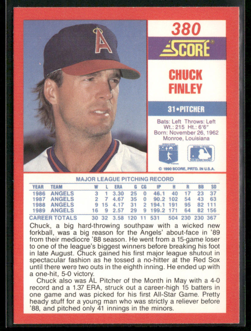 Chuck Finley 1990 Score #380 California Angels