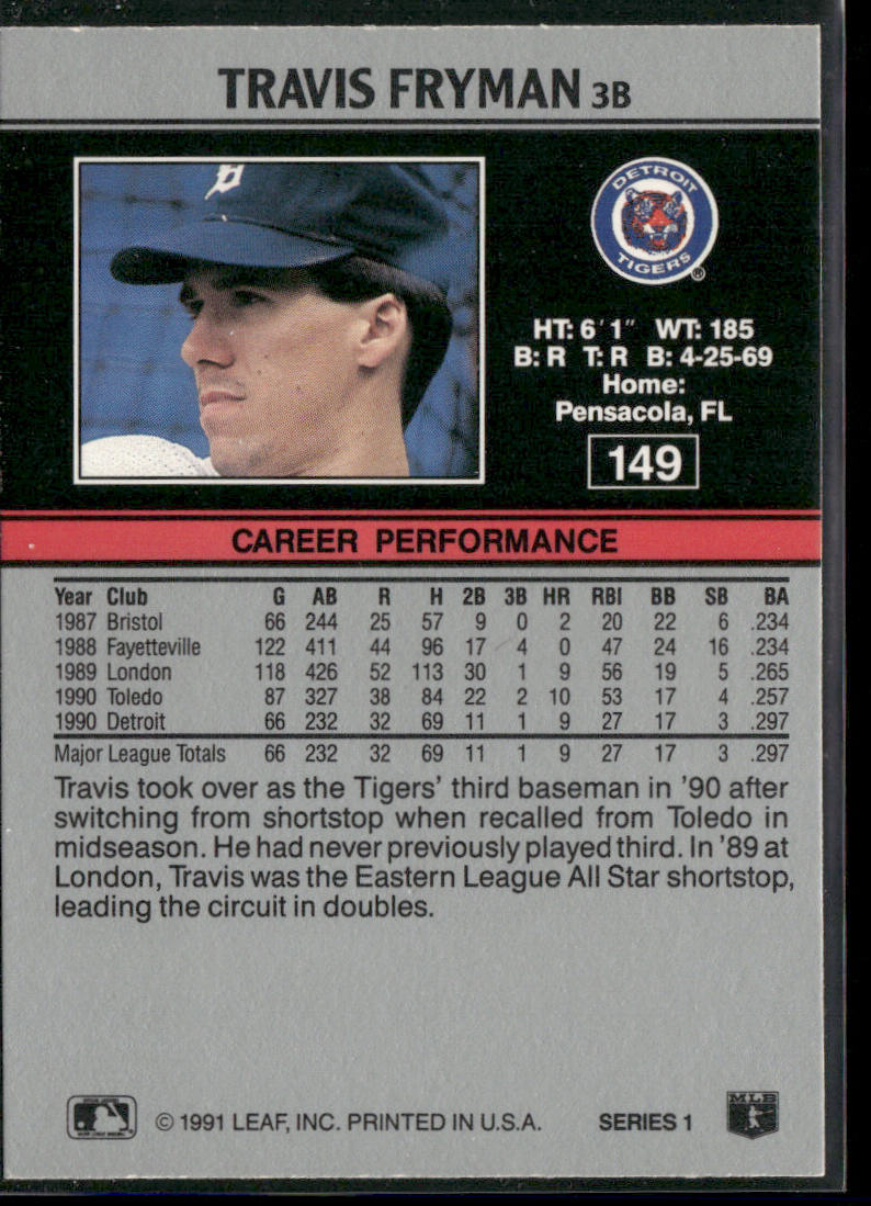 Travis Fryman 1991 Leaf #149 Detroit Tigers back