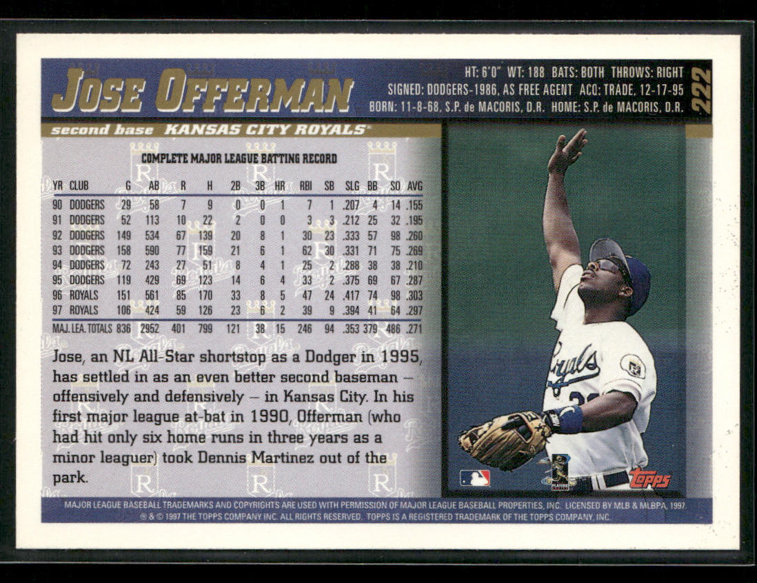 Jose Offerman 1998 Topps #222 Kansas City Royals