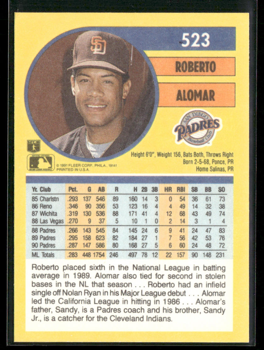 Roberto Alomar 1991 Fleer #523 San Diego Padres