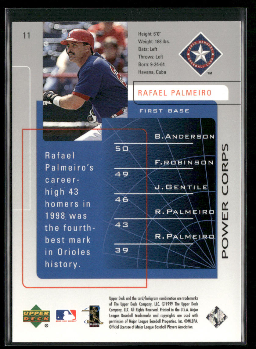 Rafael Palmeiro 1999 Upper Deck Challengers for 70 #11 Texas Rangers